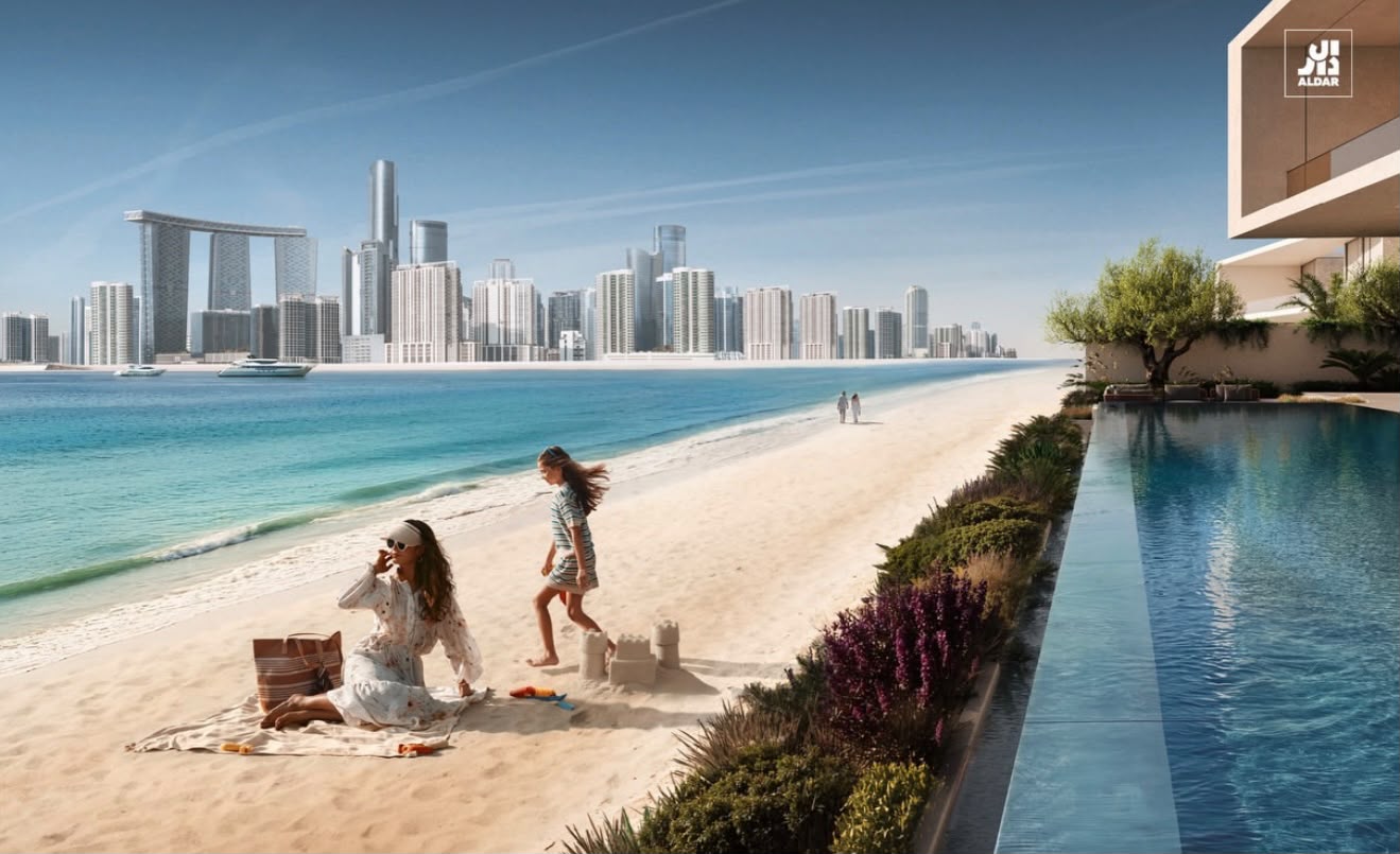 The beach at Marsa Al Saadiyat, with the Abu Dhabi skyline across the water